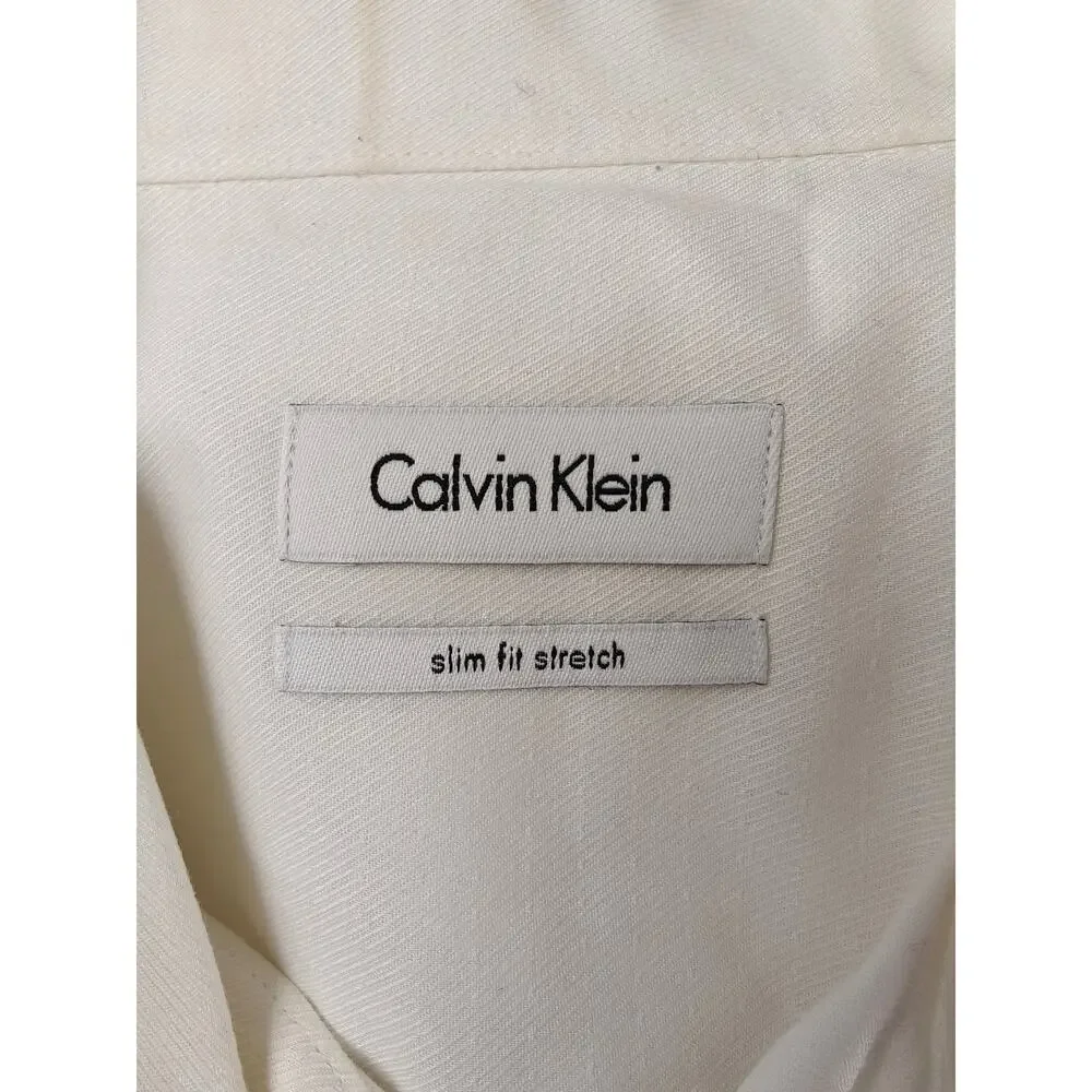 Men's Calvin Klein Slim Fit Stretch Dress Shirt White Size 17.5 34/35